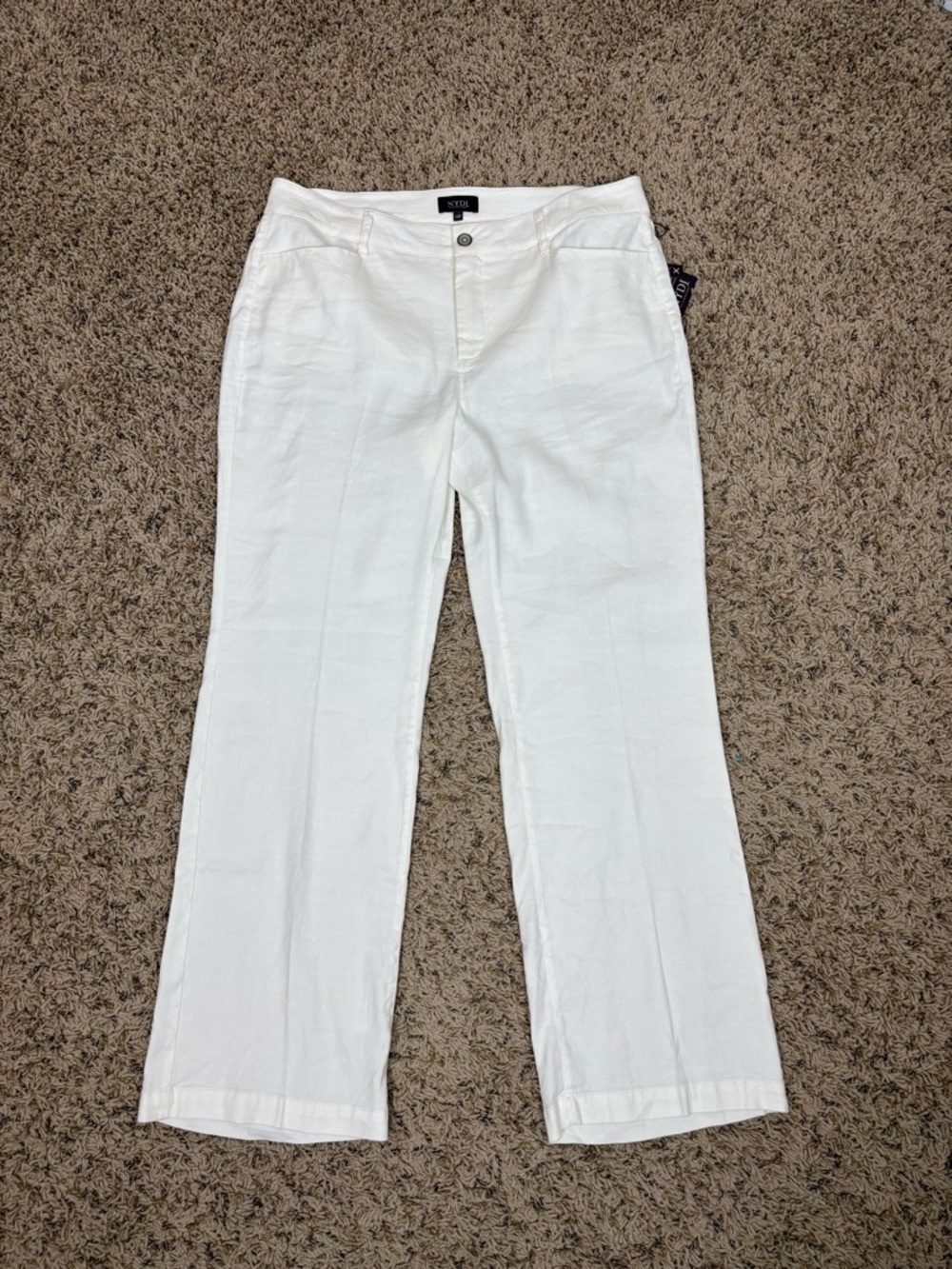 NYDJ Pants Womens 12P Optic White The‎ Trouser Linen Blend Mid Rise Coastal Prep